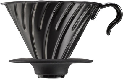 HARIO V60 不鏽鋼咖啡濾杯 02 霧黑款，配黑色矽膠支架