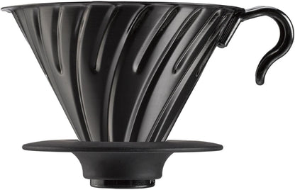 HARIO V60 不鏽鋼咖啡濾杯 02 霧黑款，配黑色矽膠支架