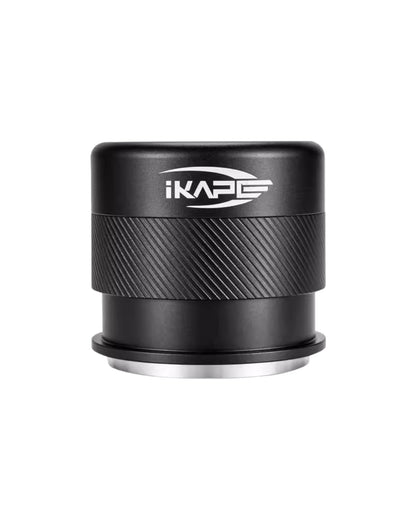 IKAPE Espresso coffee tamper, black stainless steel with textured grip, cylindrical shape, silver base, professional-grade espresso accessory for consistent tamping pressure