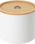 Kalita 155/185 Roshi coffee filter canister with wooden lid, white steel body, designed to protect and store Wave series filters, sleek and functional storage solution for coffee enthusiasts