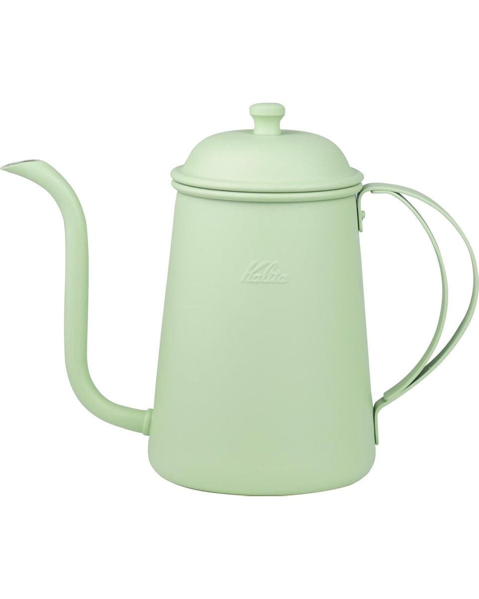 Kalita Earth Series MORI 森色不鏽鋼手沖壺正面，配細口壺嘴、壺蓋及弧形手柄