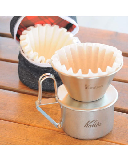 Kalita for Outdoors WDS-185K dripper fitted with a 185 Wave filter, ready for brewing