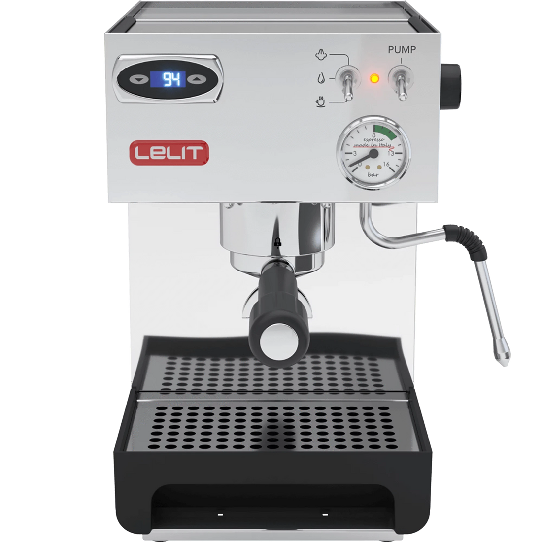 Lelit Anna PL41TEM espresso machine with PID temperature control, stainless steel body, pressure gauge, and steam wand for home brewing