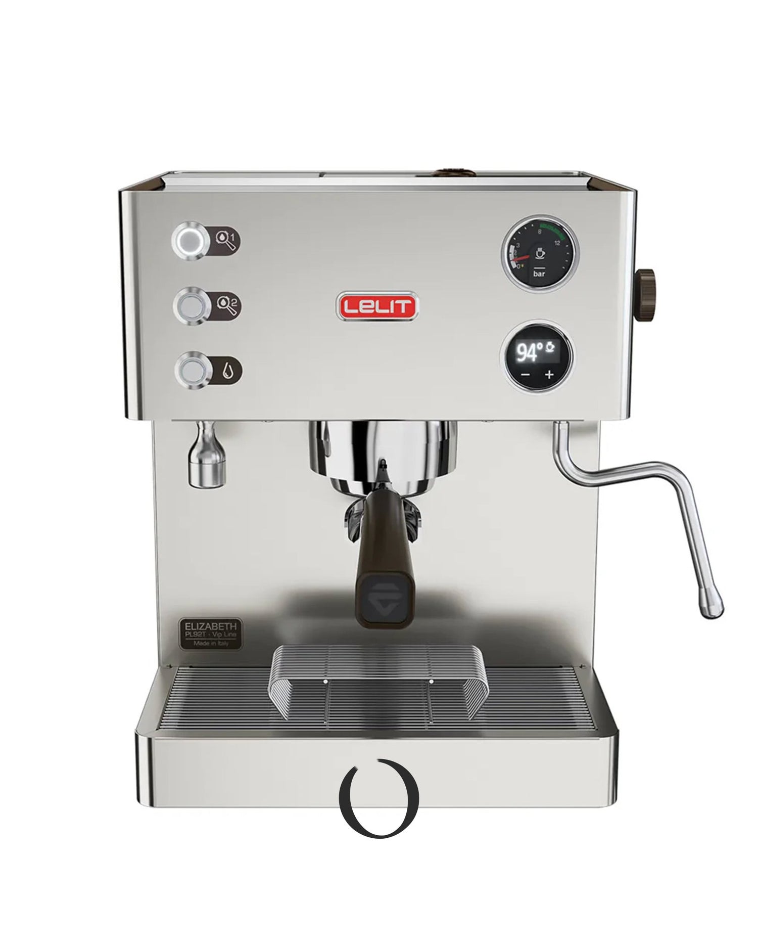 Lelit Elizabeth V3 PL92T espresso machine with stainless steel body, digital display, temperature controls, steam wand, and portafilter