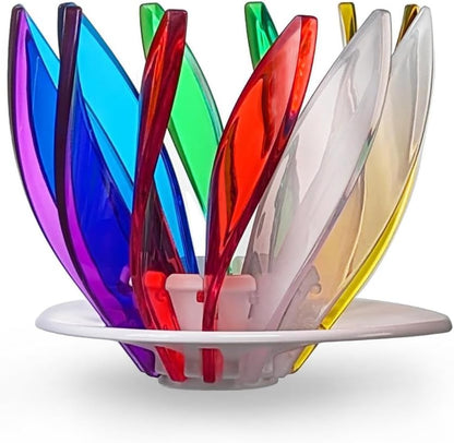 HARIO V60 SUIREN 虹色款完整濾杯，彩色透明肋條組裝於白色底座
