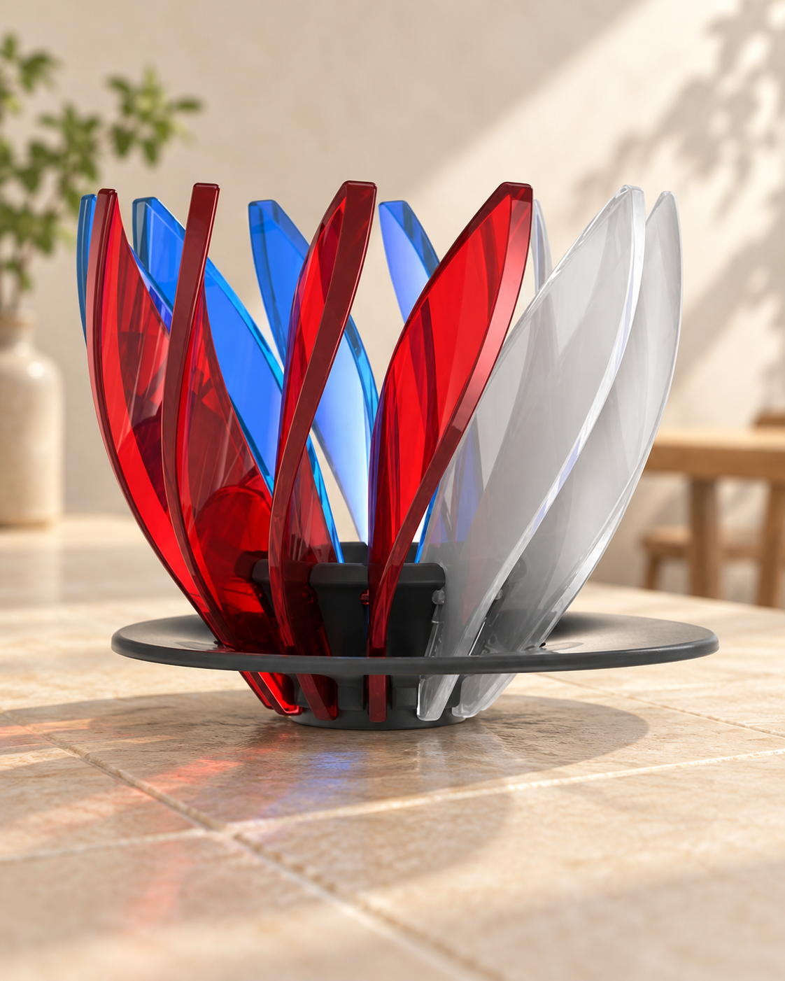 HARIO V60 SUIREN 三色款完整濾杯置於淺色磁磚咖啡桌