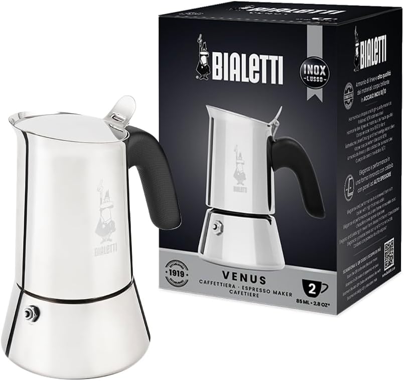 Bialetti Venus 銀色2杯不鏽鋼摩卡壺產品正面圖