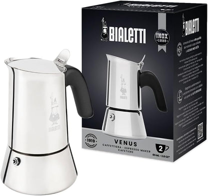 Bialetti Venus 銀色2杯不鏽鋼摩卡壺產品正面圖