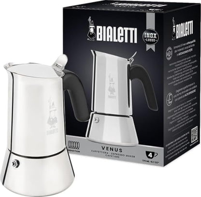 Bialetti Venus 銀色4杯不鏽鋼摩卡壺細節及使用示意圖 1