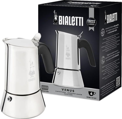 Bialetti Venus 銀色4杯不鏽鋼摩卡壺產品正面圖