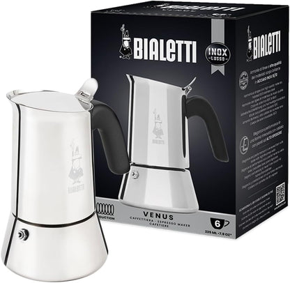 Bialetti Venus 銀色6杯不鏽鋼摩卡壺產品正面圖